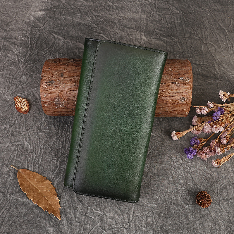 手仕事•美しい芸術品•植鞣天然牛革長財布•送料無料