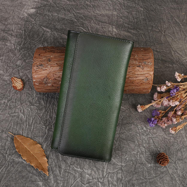 手仕事•美しい芸術品•植鞣天然牛革長財布•送料無料