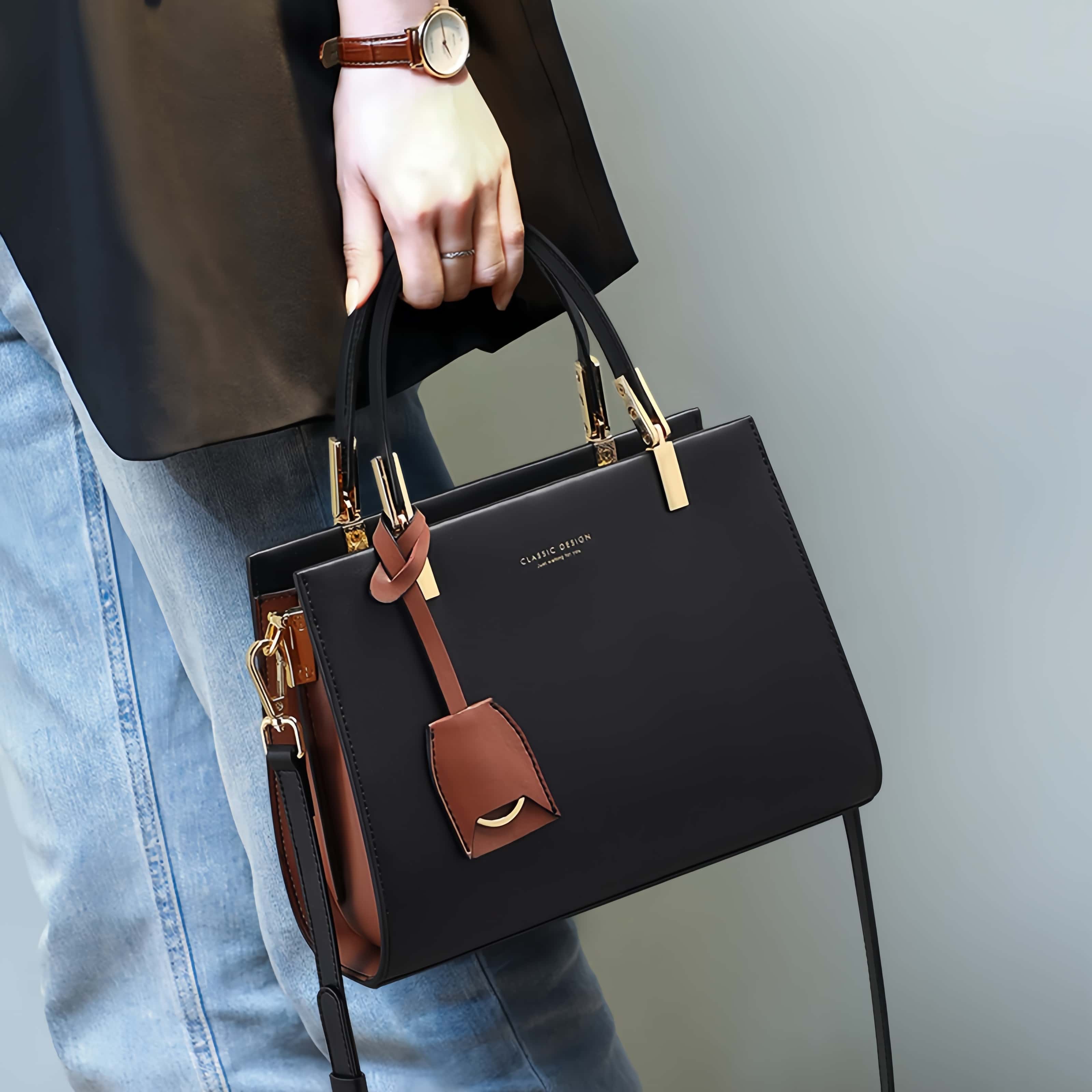 トレンディ ！•黒•3WAY•天然牛革ハンドバッグ•牛革ショルダーバッグ