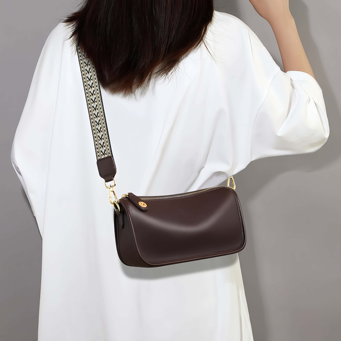 新作！•茶•3WAY•天然牛革ショルダーバッグ•ショルダーストラップが2本付属