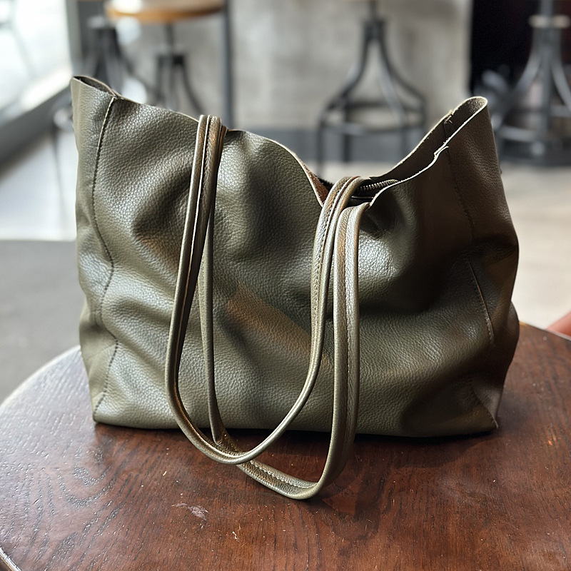 新作！茶|黒|緑※3色※厚みのある柔らかい天然牛革トートバッグ※牛革肩掛けバッグ