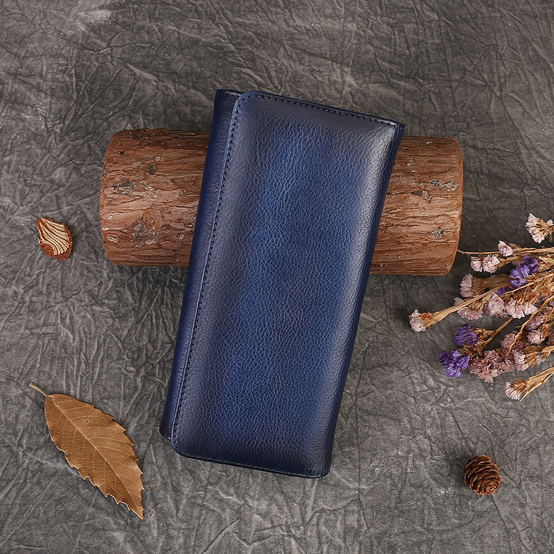 手仕事•美しい芸術品•植鞣天然牛革長財布•送料無料