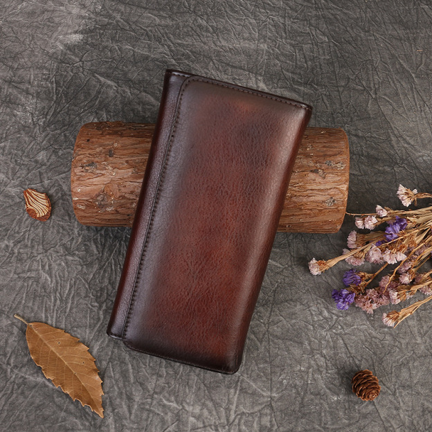 手仕事•美しい芸術品•植鞣天然牛革長財布•送料無料