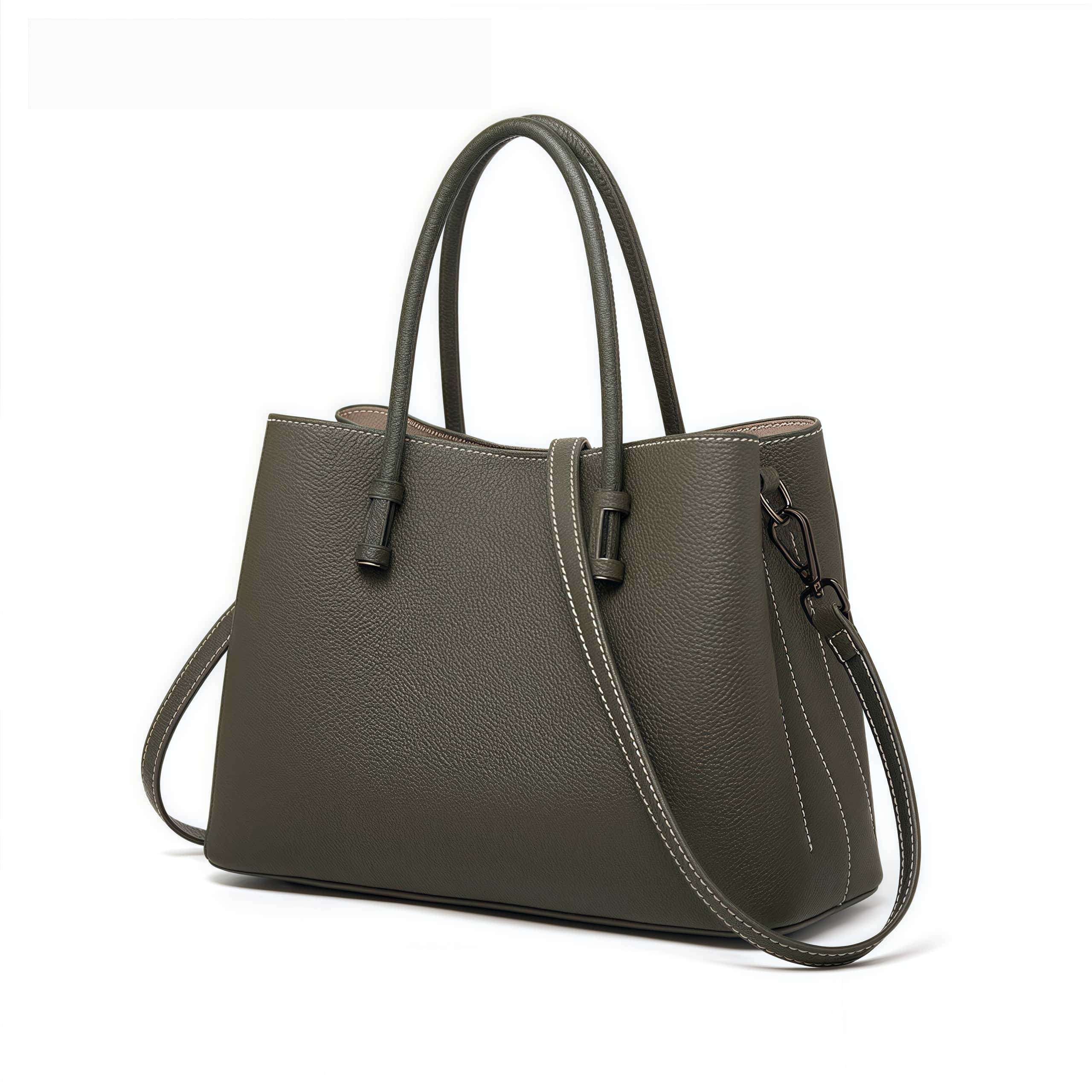 洗練感 ！•茶|黒|カーキ|濃い緑|4色•天然牛革ハンドバッグ•牛革ショルダーバッグ