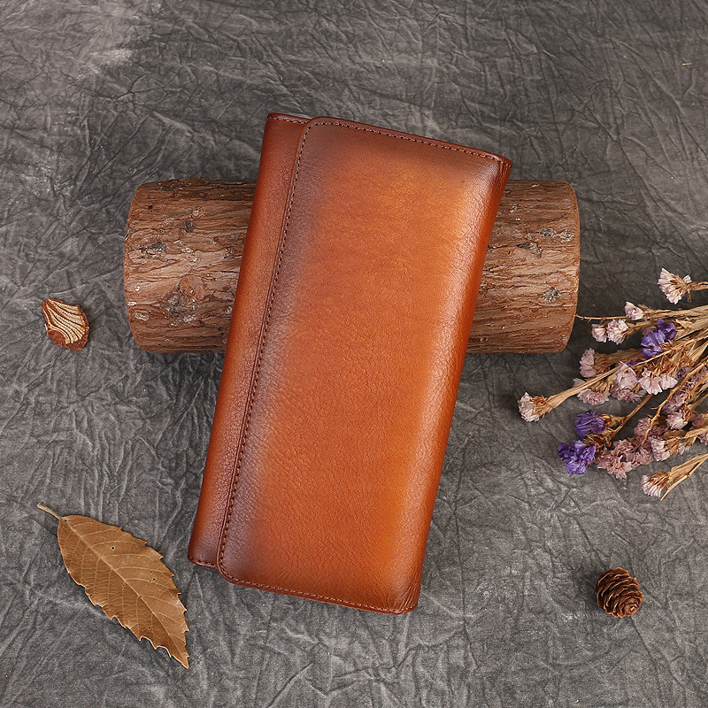 手仕事•美しい芸術品•植鞣天然牛革長財布•送料無料