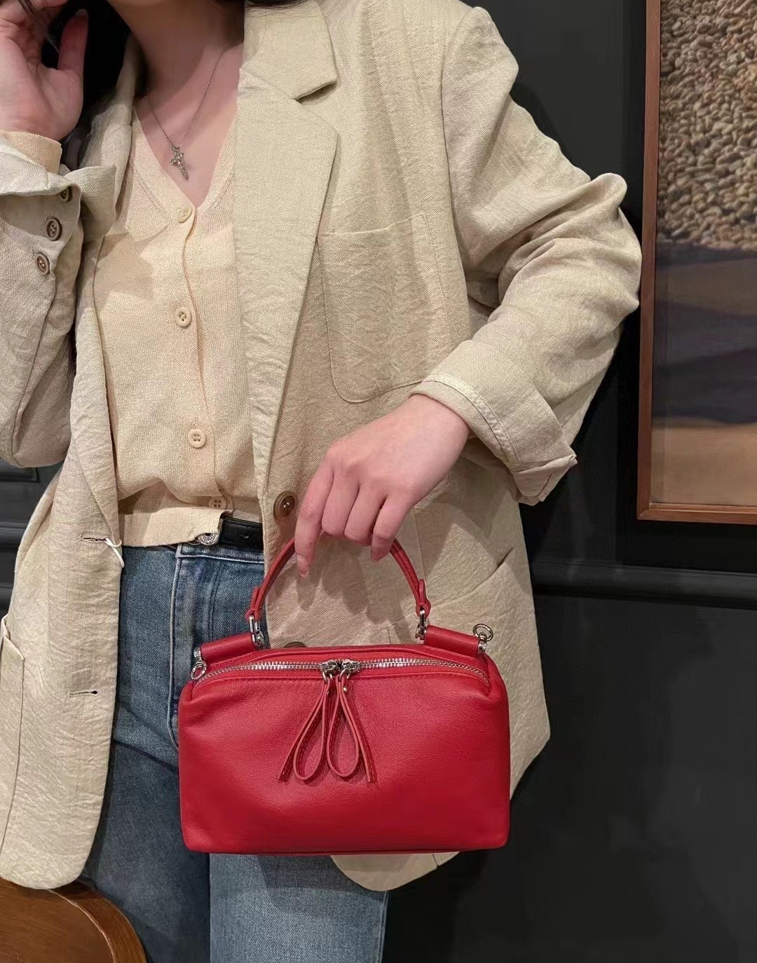 優雅な雰囲気 ! •3WAY•7色•天然牛革ハンドバッグ•牛革ショルダーバッグ