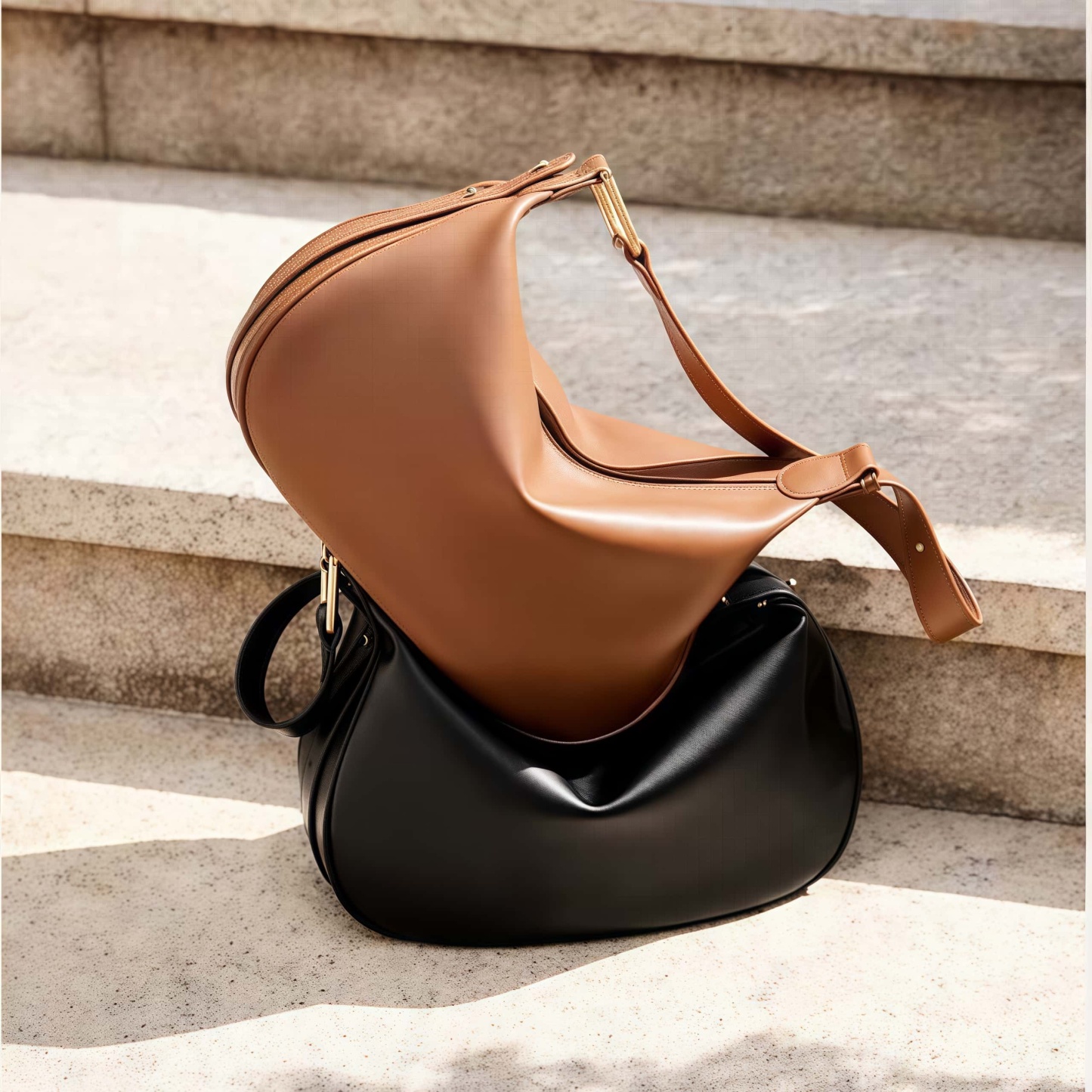 NEW ! •カラメル|黒|ベージュ|3色•天然牛革ショルダーバッグ|2本の肩紐が付属