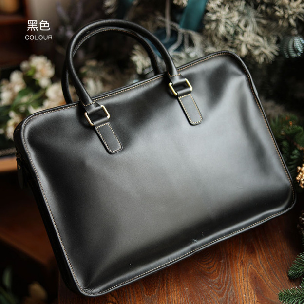 小众日式牛皮高级感公文包通勤男士手提包真皮公务文件包电脑男包