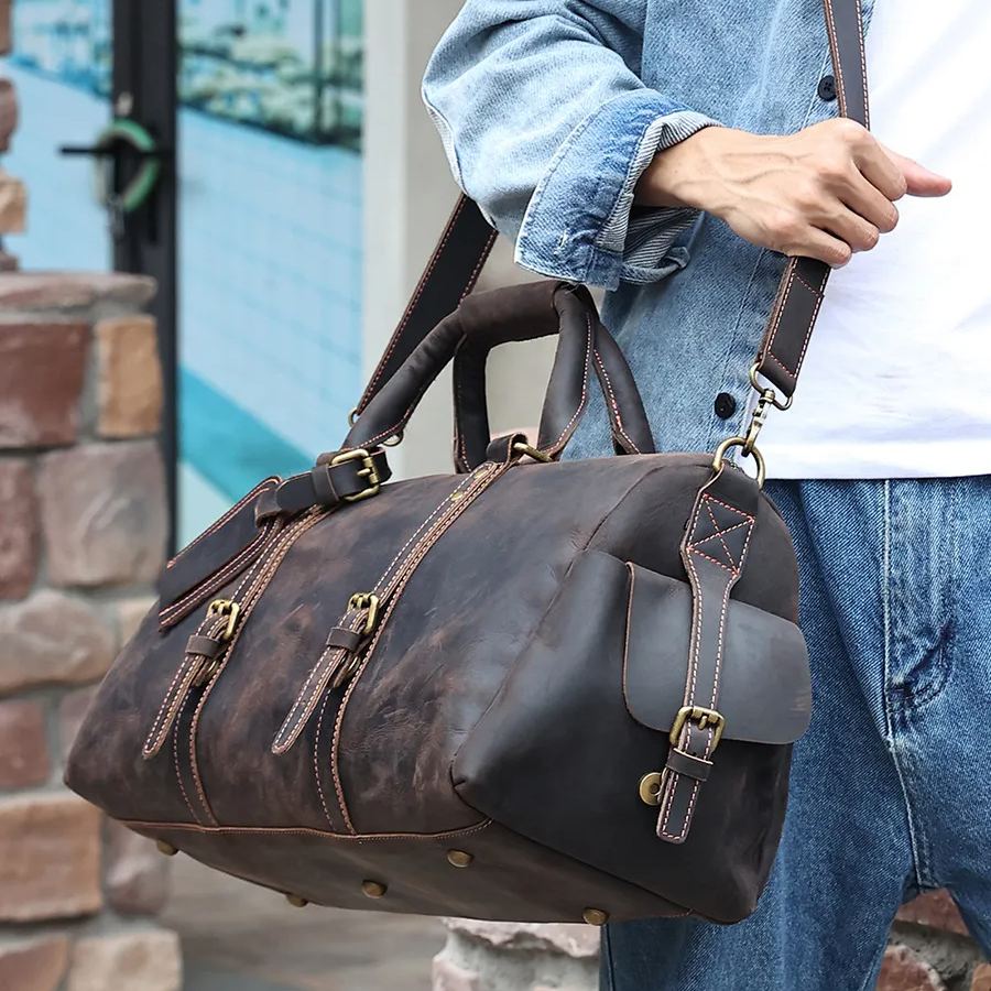 行李包大容量批发疯马皮男包旅行包男款斜挎行李袋真皮手提旅行袋
