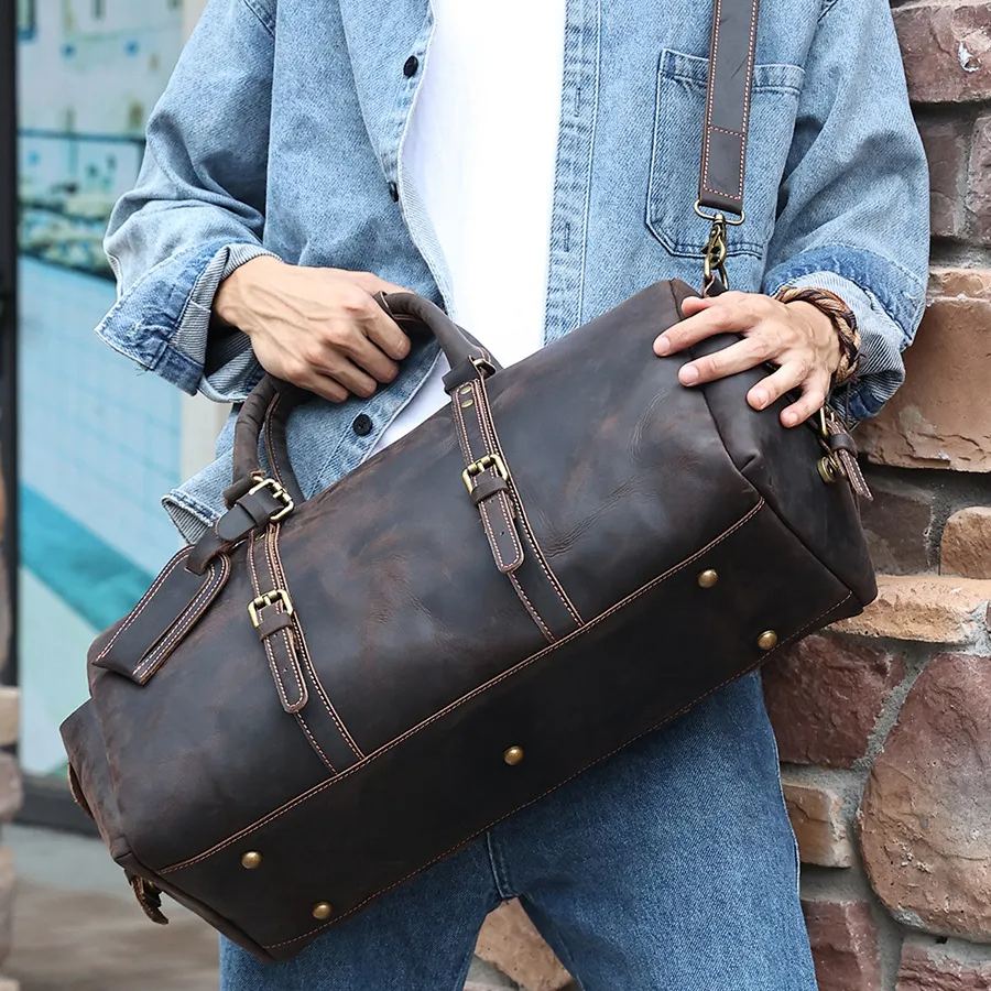 行李包大容量批发疯马皮男包旅行包男款斜挎行李袋真皮手提旅行袋