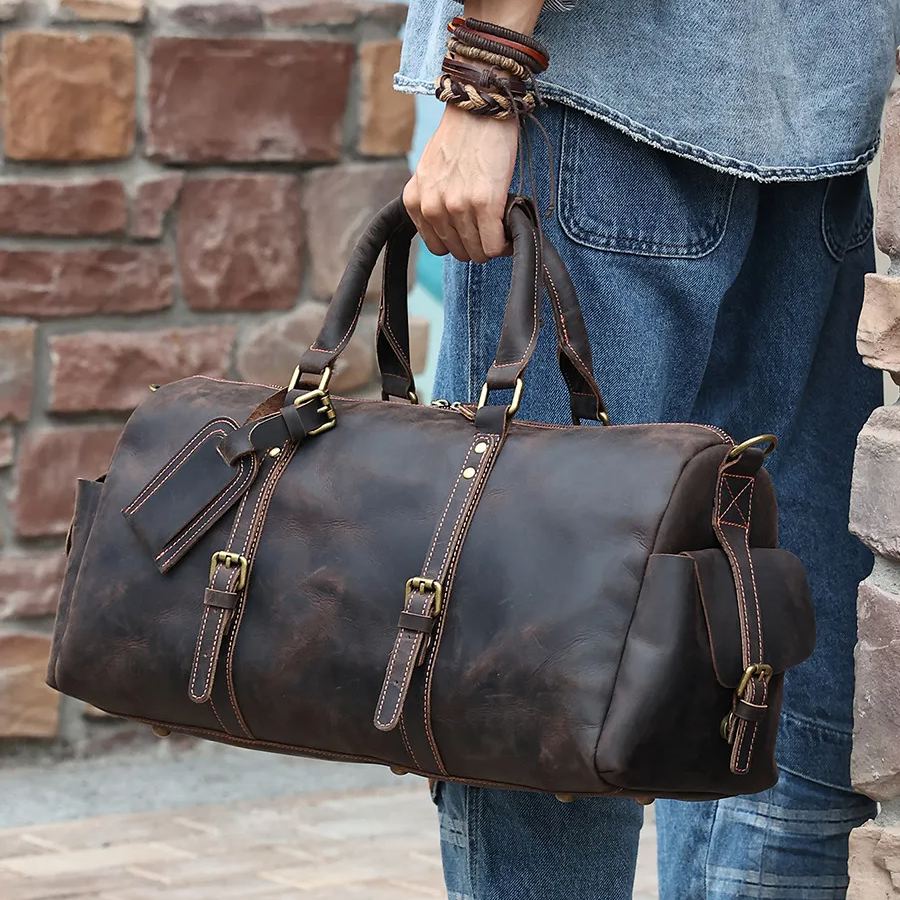 行李包大容量批发疯马皮男包旅行包男款斜挎行李袋真皮手提旅行袋