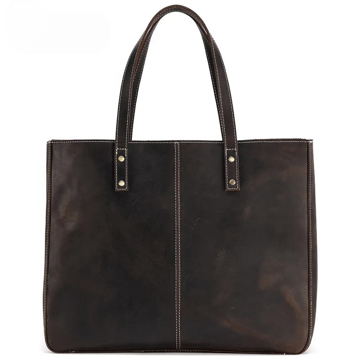 托特包 女疯马皮大容量手提包男包 真皮休闲单肩包男士皮包