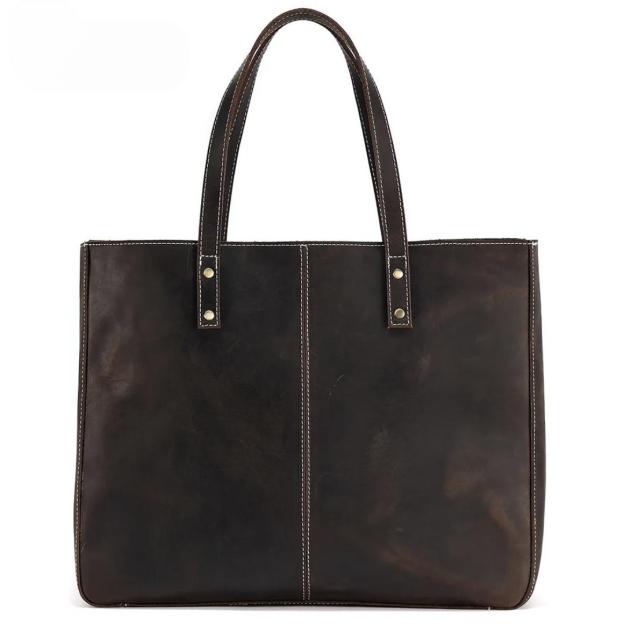 托特包 女疯马皮大容量手提包男包 真皮休闲单肩包男士皮包