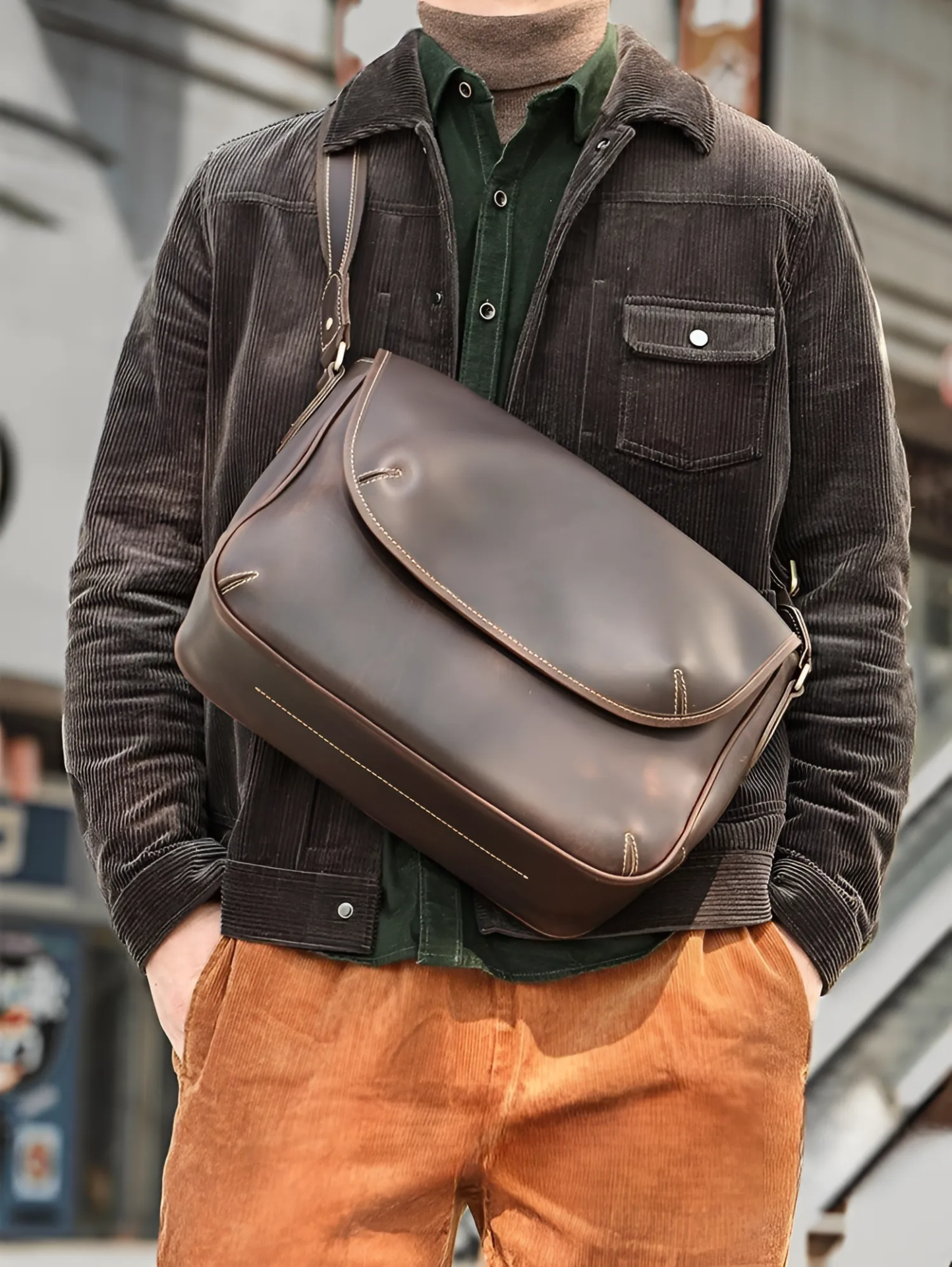 植物タンニン鞣しの天然牛革斜ショルダーバッグXK3056781HD