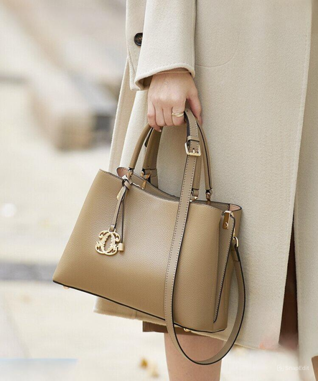 精緻な金具手提げバッグ|牛革ハンドバッグ|牛革ショルダーバッグ