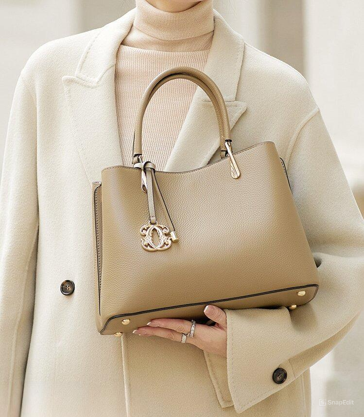 精緻な金具手提げバッグ|牛革ハンドバッグ|牛革ショルダーバッグ