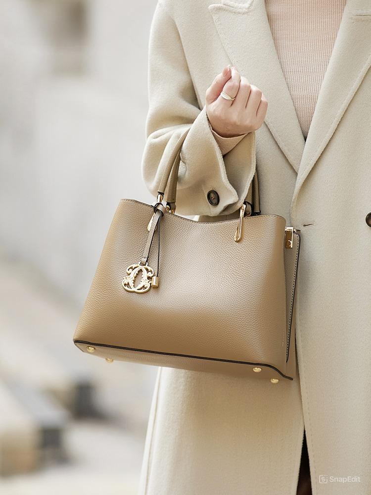 精緻な金具手提げバッグ|牛革ハンドバッグ|牛革ショルダーバッグ