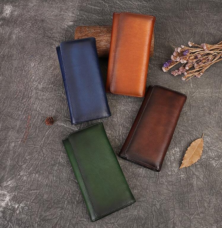 手仕事•美しい芸術品•植鞣天然牛革長財布•送料無料