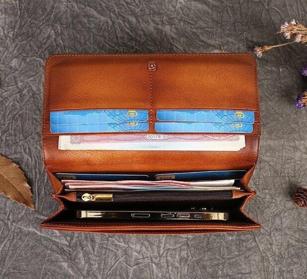 手仕事•美しい芸術品•植鞣天然牛革長財布•送料無料