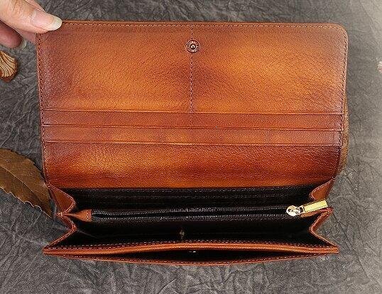 手仕事•美しい芸術品•植鞣天然牛革長財布•送料無料