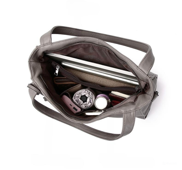 おしゃれで素敵！グレー|黒|茶|3色•3WAY•植物鞣し牛革ハンドバッグ•牛革トートバッグ