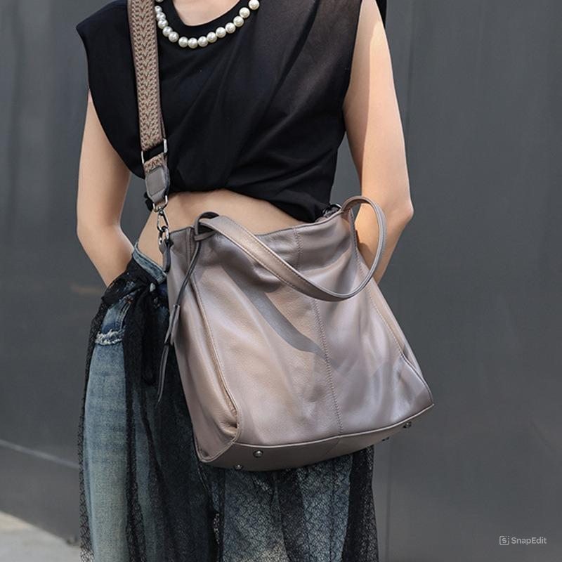 おしゃれで素敵！グレー|黒|茶|3色•3WAY•植物鞣し牛革ハンドバッグ•牛革トートバッグ