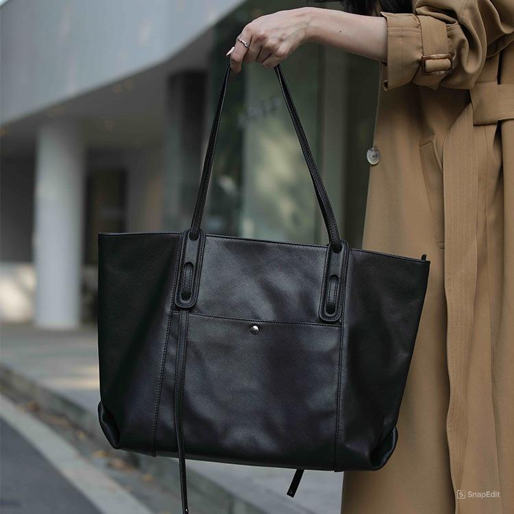 優雅な天然牛革トートバッグ|通勤・旅行に最適な大容量デザイン