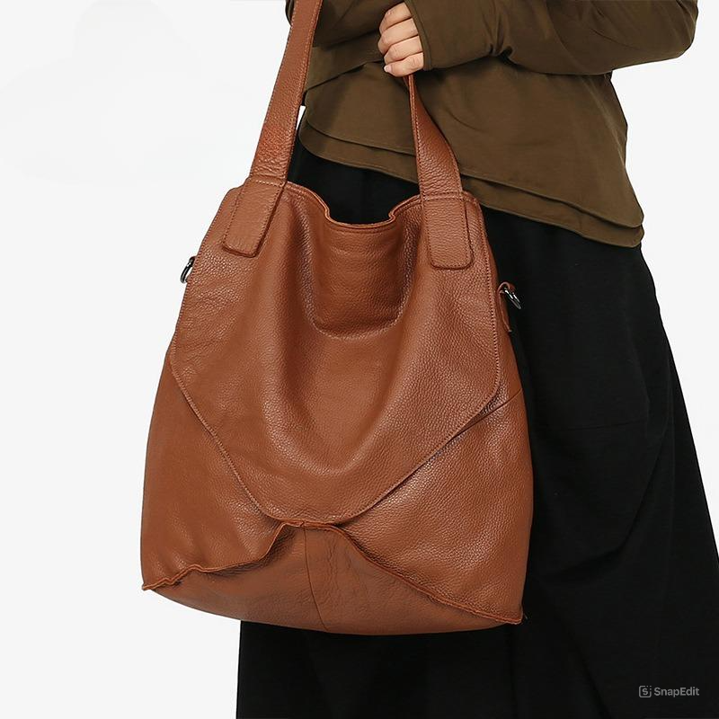 新作！【粋】シリーズ|茶|黒|2色|2WAY|天然牛革製トートバッグ兼斜め掛けバッグ|シンプルで魅力的な大容量デザイン