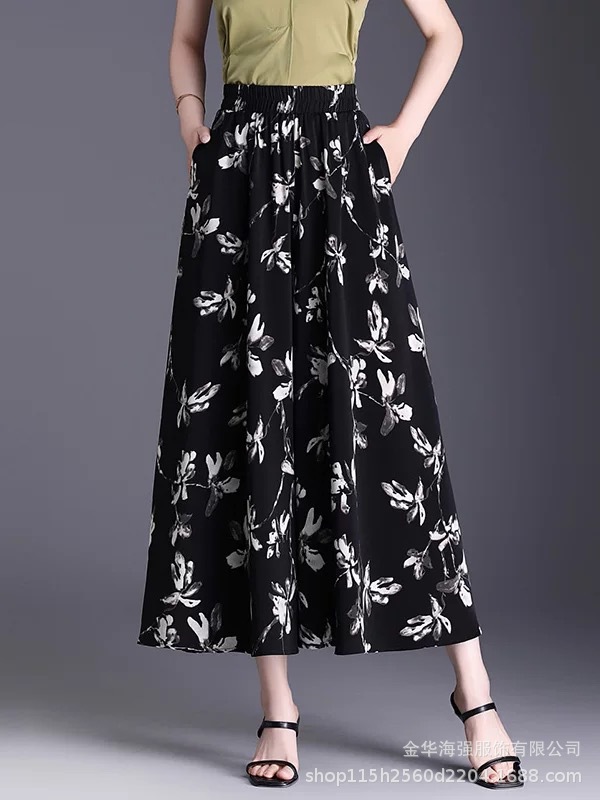 High waist slim fit nine point printed skirt pants