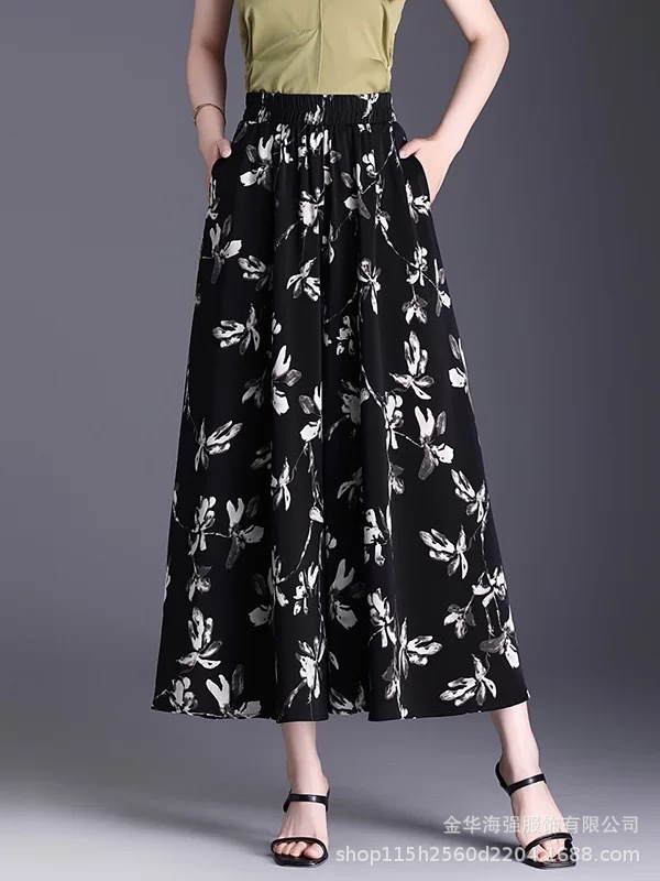 High waist slim fit nine point printed skirt pants