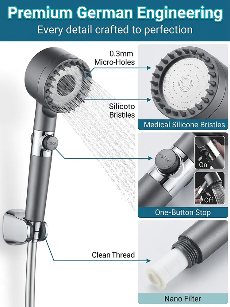 German multifunctional massage one-touch pressure-adjustable showerhead