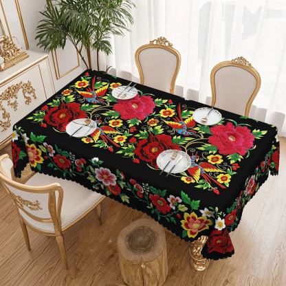 Mexican-style vibrant colorful floral tablecloth