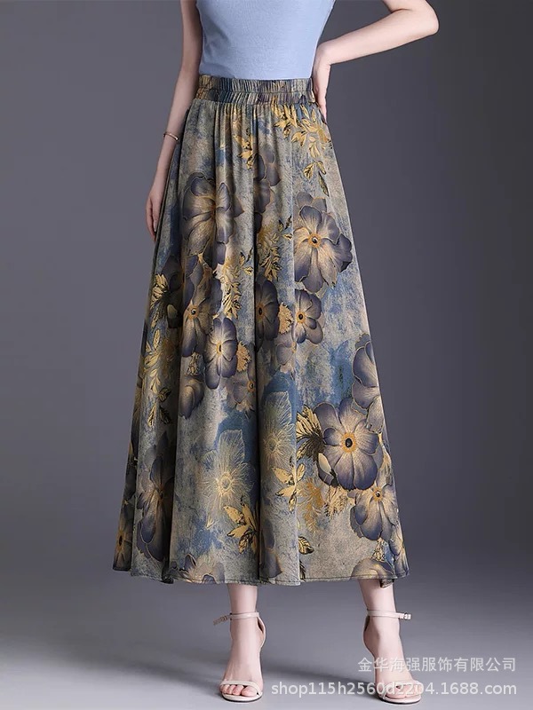 High waist slim fit nine point printed skirt pants