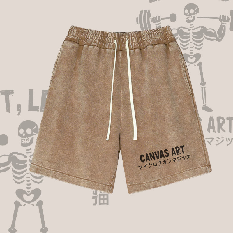 キャンバスアート レターグラフィックModakawaヴィンテージウォッシュドショーツ - Brown - 3XL - image 4