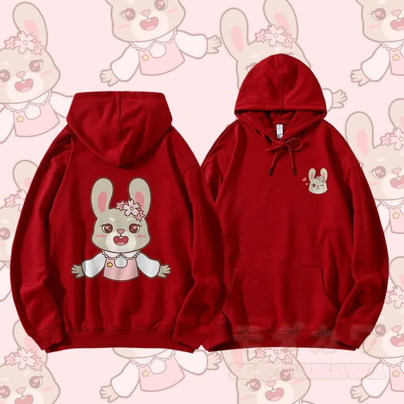 MODAKAWA キュートな動物グラフィック カップルお揃いパーカー - ワインレッド - 5XL - image 6