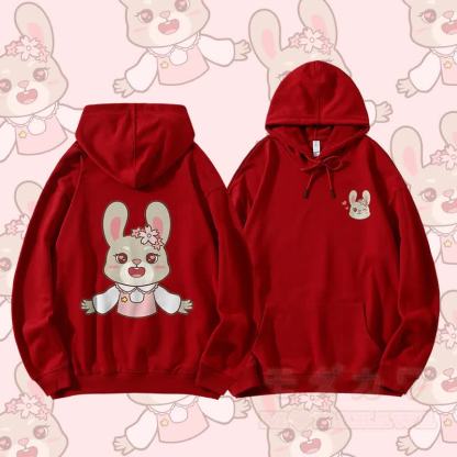 MODAKAWA キュートな動物グラフィック カップルお揃いパーカー - ワインレッド - 5XL - image 6