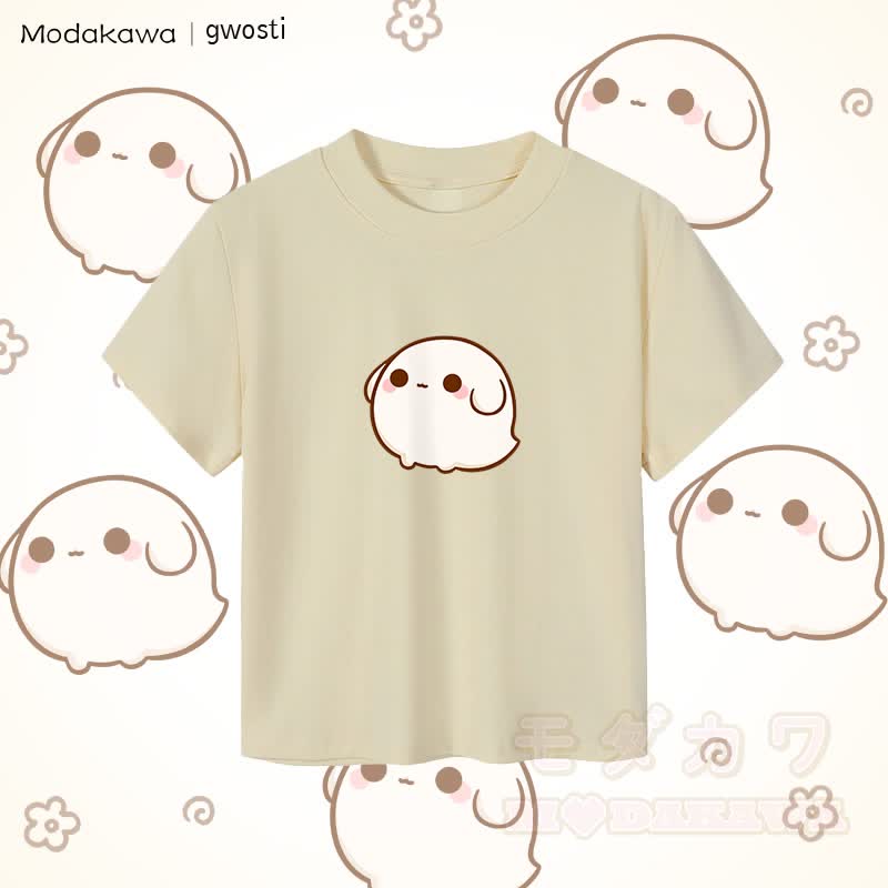 MODAKAWA X gwosti Gwosti グラフィック レディース クロップドTシャツ 92% コーマ綿クロップトップ - アプリコット - XL - image 3