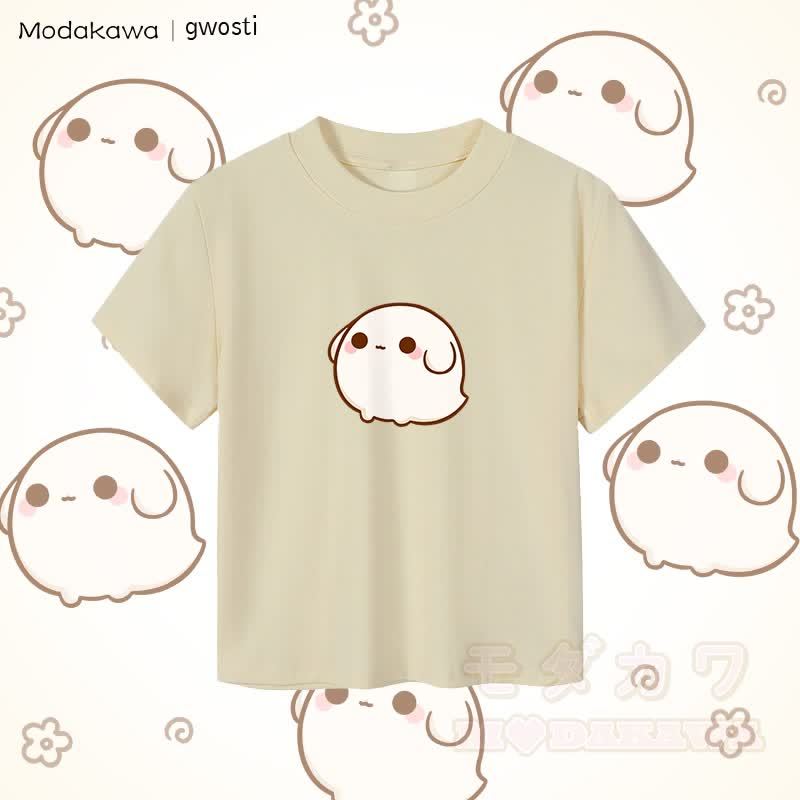 MODAKAWA X gwosti Gwosti グラフィック レディース クロップドTシャツ 92% コーマ綿クロップトップ - アプリコット - XL - image 3