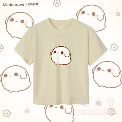 MODAKAWA X gwosti Gwosti グラフィック レディース クロップドTシャツ 92% コーマ綿クロップトップ - アプリコット - XL - image 3