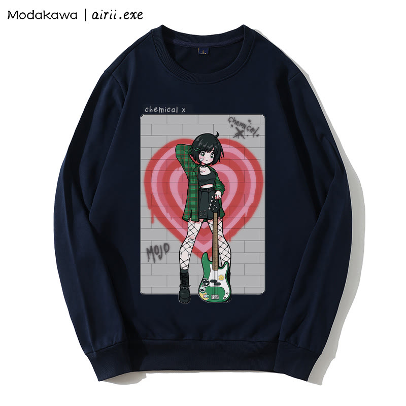 MODAKAWA X airii.exe CHEMICAL ギターガール レタープリント ラウンドカラー スウェットシャツ - Purplish Blue - 5XL - image 3
