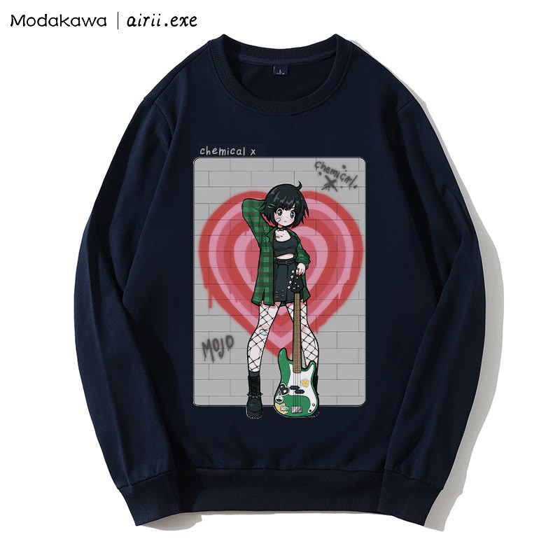 MODAKAWA X airii.exe CHEMICAL ギターガール レタープリント ラウンドカラー スウェットシャツ - Purplish Blue - 5XL - image 3