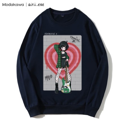 MODAKAWA X airii.exe CHEMICAL ギターガール レタープリント ラウンドカラー スウェットシャツ - Purplish Blue - 5XL - image 3