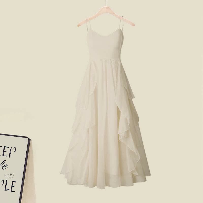 クロスニットセーターのフリルAラインスリップドレスとマッチングアウトフィット - image 7