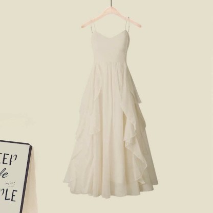 クロスニットセーターのフリルAラインスリップドレスとマッチングアウトフィット - image 7