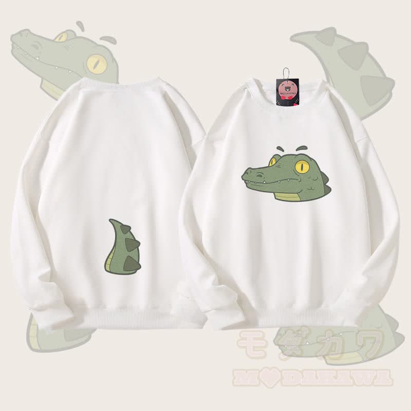 MODAKAWA クロコダイルフェイス＆テールグラフィック ユニセックス スウェットシャツ - 白 - 5XL - image 3