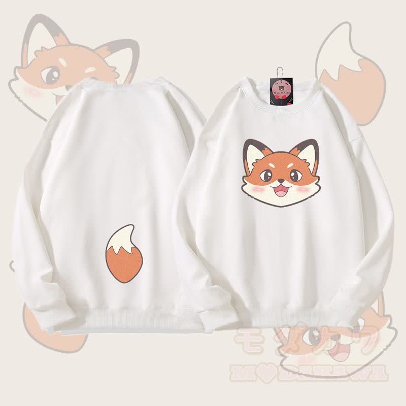 MODAKAWA キツネの顔と尻尾のグラフィック ユニセックス スウェットシャツ - 白 - 5XL - image 4