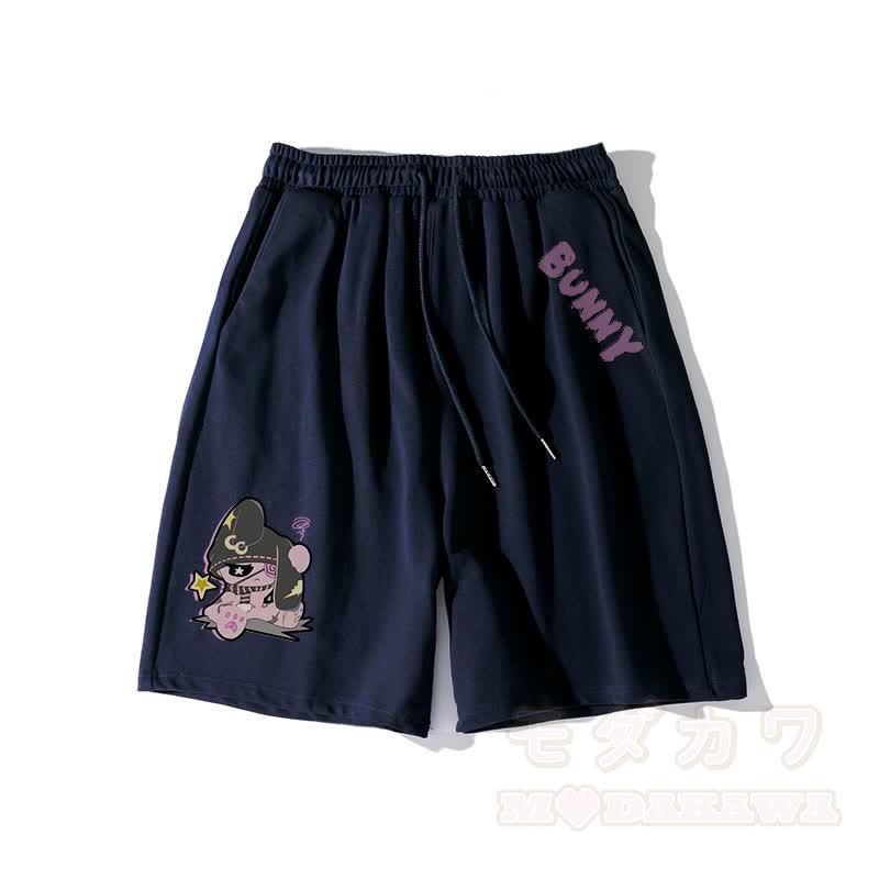 不幸なウサギのグラフィックダーク美的ショーツ - 紫がかった青 - 5XL - image 6