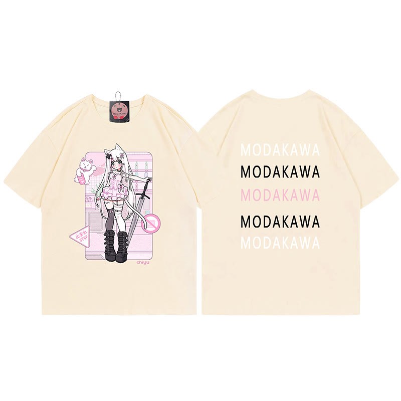 MODAKAWA X airii.exeキティガールレタープリント100%綿Tシャツ - Apricot - 5XL - image 7