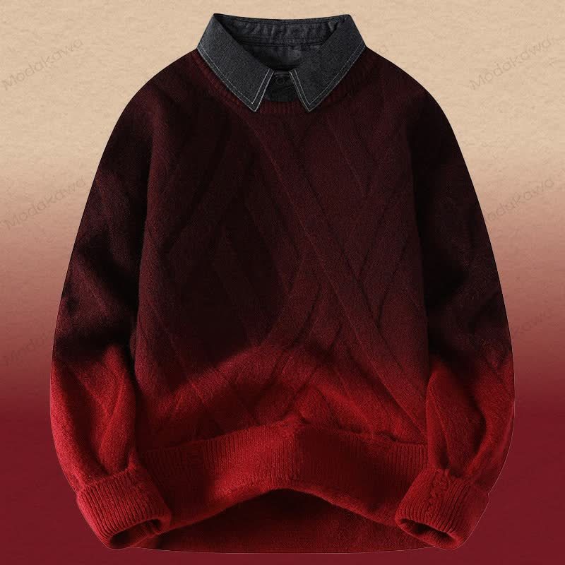 フェイクレイヤードニットセーター コーデュロイパンツ ツーピース - 赤いセーター - 3XL - image 18