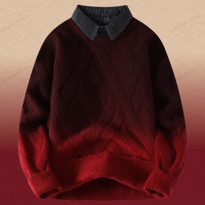 フェイクレイヤードニットセーター コーデュロイパンツ ツーピース - 赤いセーター - 3XL - image 18